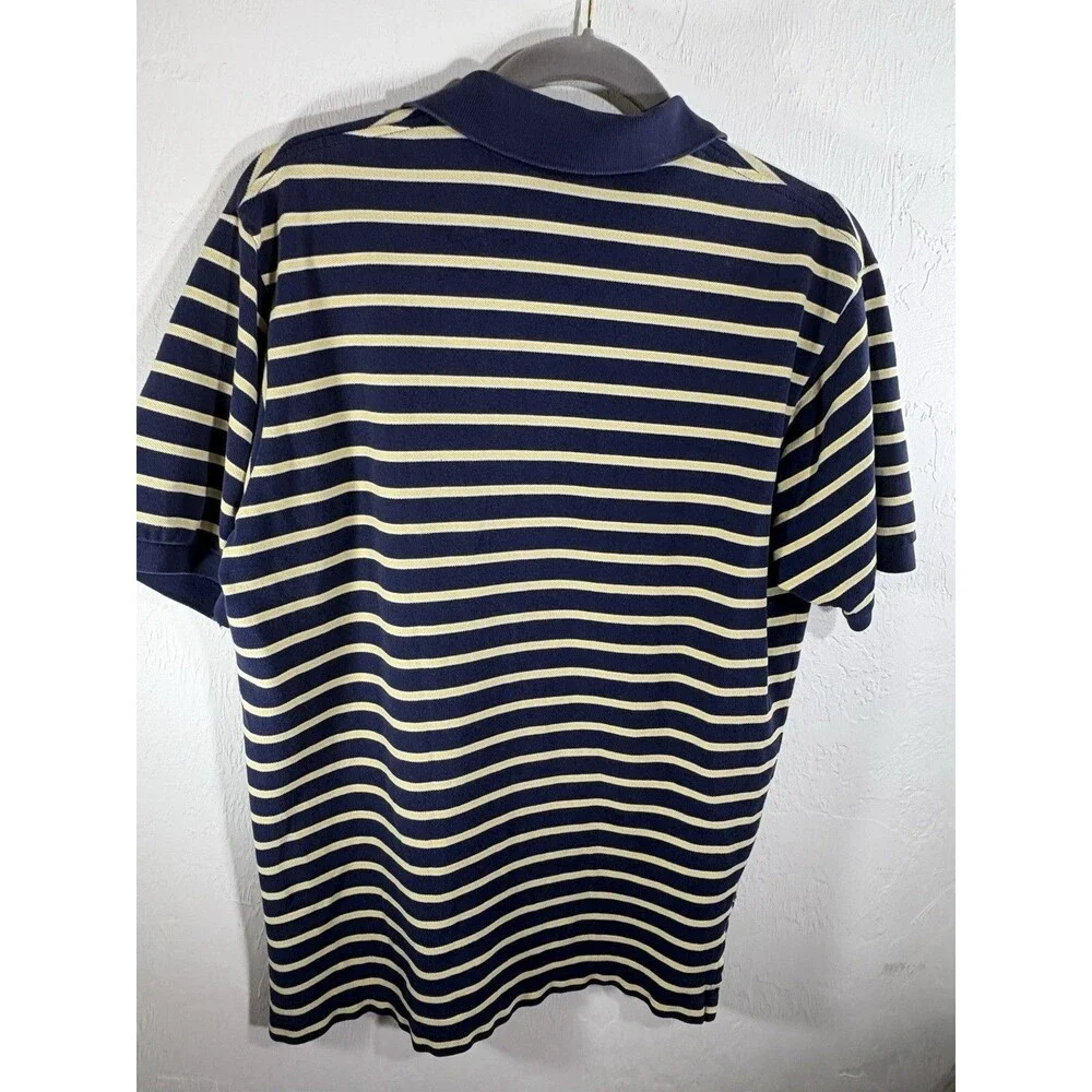 Polo Ralph Lauren Navy Blue Yellow Striped Men’s Large POLO Shirt 100% Cotton
